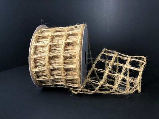 Wired Natural Open Weave Ribbon - Netting Ribbon-2.5”x10 Yards