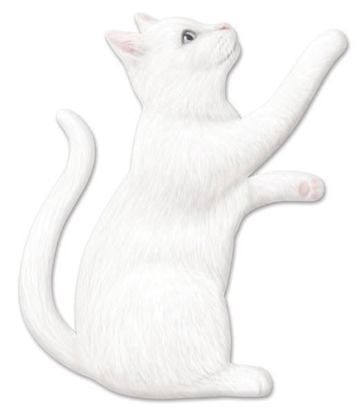 Metal Embossed Pawing White Cat Wreath Sign- 12”x10.5”
