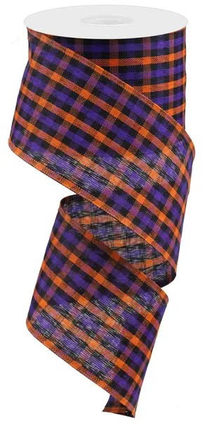 Wired Black, Orange, and Purple Halloween Plaid Ribbon - Halloween Ribbon- 2.5”x10 Yards