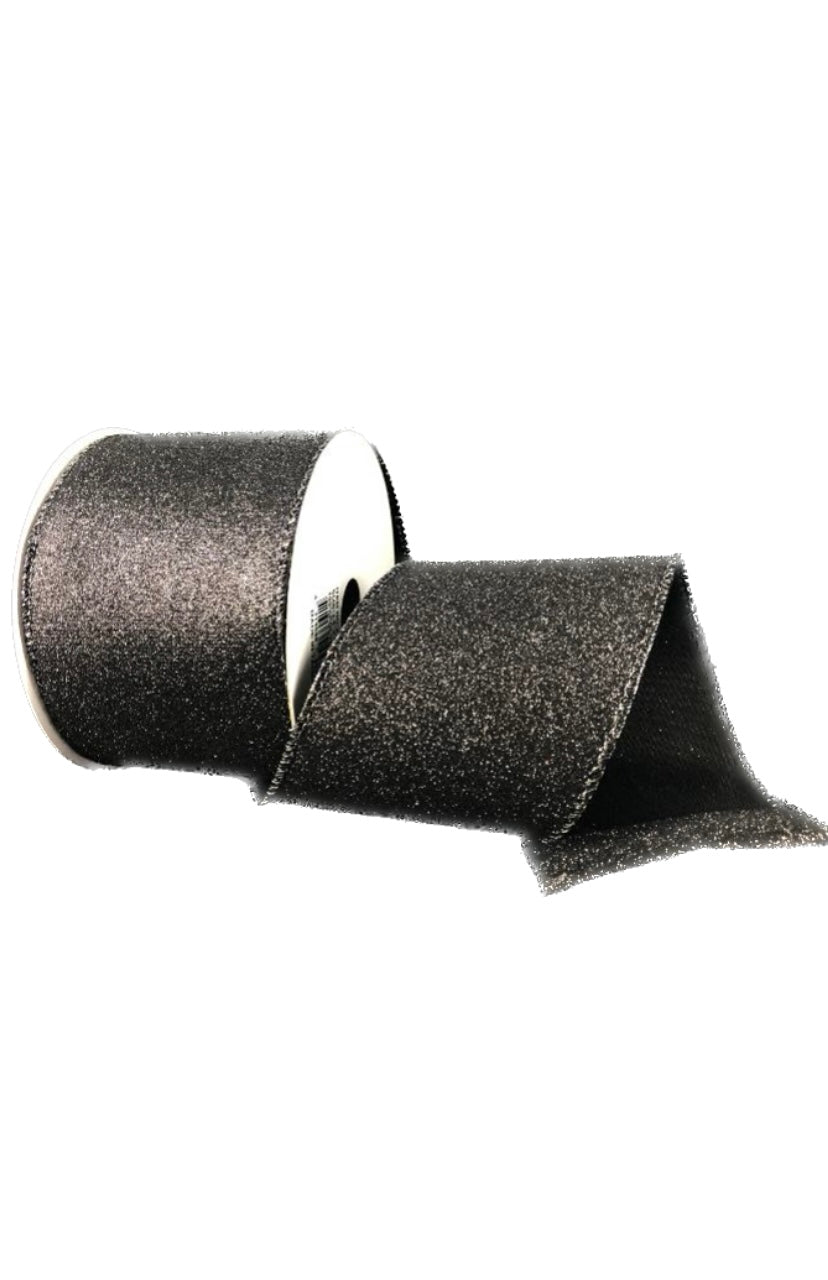 Wired Black Glitter Ribbon- 2.5”x10 Yards