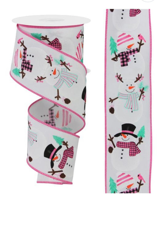 10 Yards - 2.5” Wired Pastel Snowman  Ribbon