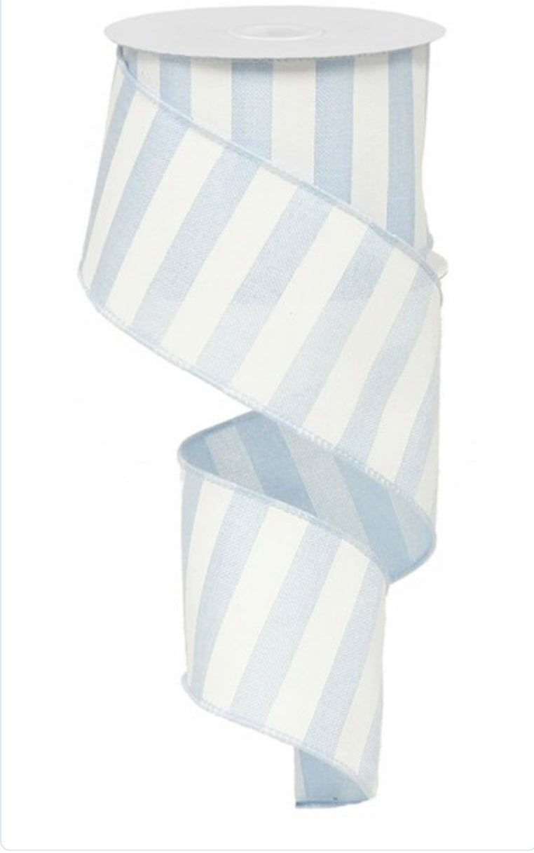 10 Yards - 2.5" Wired Light Blue and White Horizontal Stripe Ribbon
