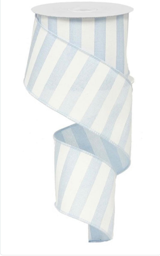 10 Yards - 2.5" Wired Light Blue and White Horizontal Stripe Ribbon