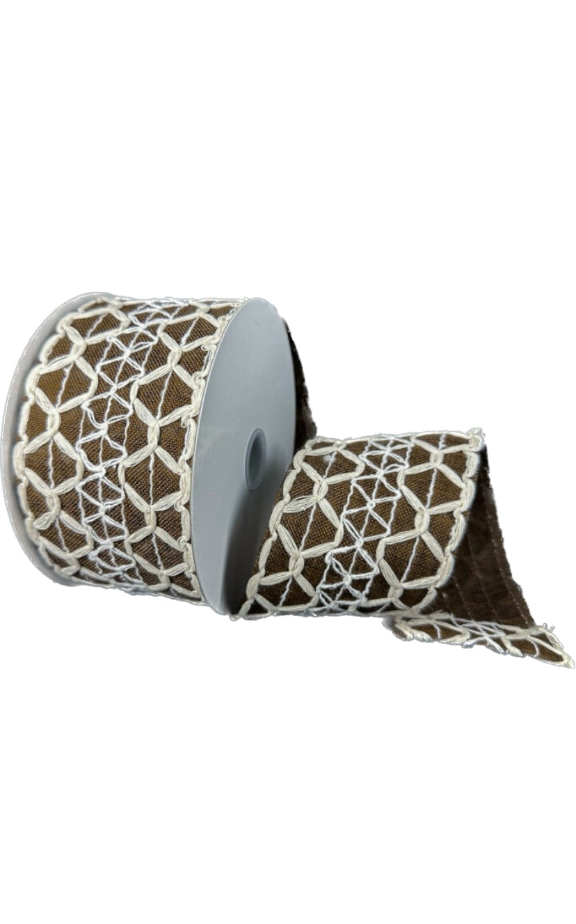 Wired Ivory Scalloped Burlap Brown Linen Ribbon-2.5”x10 Yards