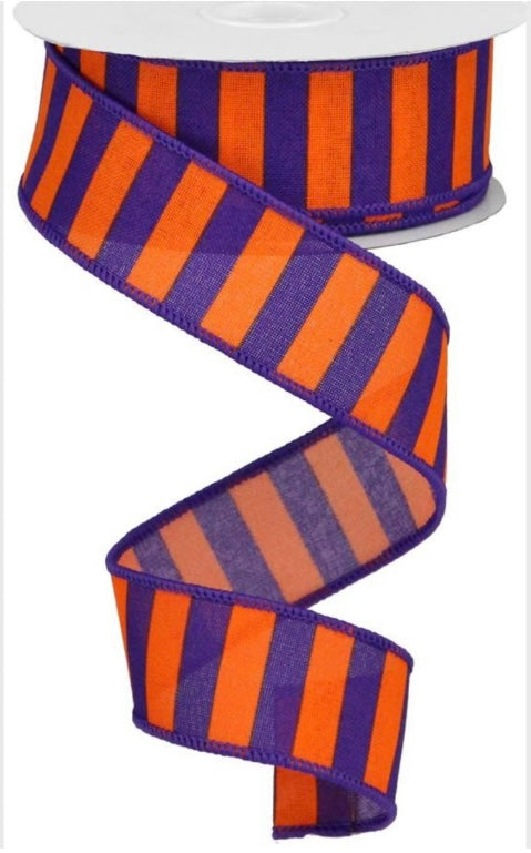 Wired Orange with Horizontal Purple Stripes Ribbon- 1.5”x 10 Yards