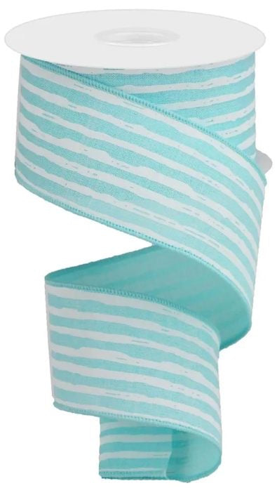 Wired Ice Blue and White Irregular Stripe Ribbon- 2.5”x10 Yards