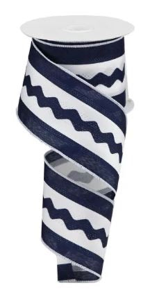 Wired Navy and White Ric Rac Ribbon-2.5”x10 Yards
