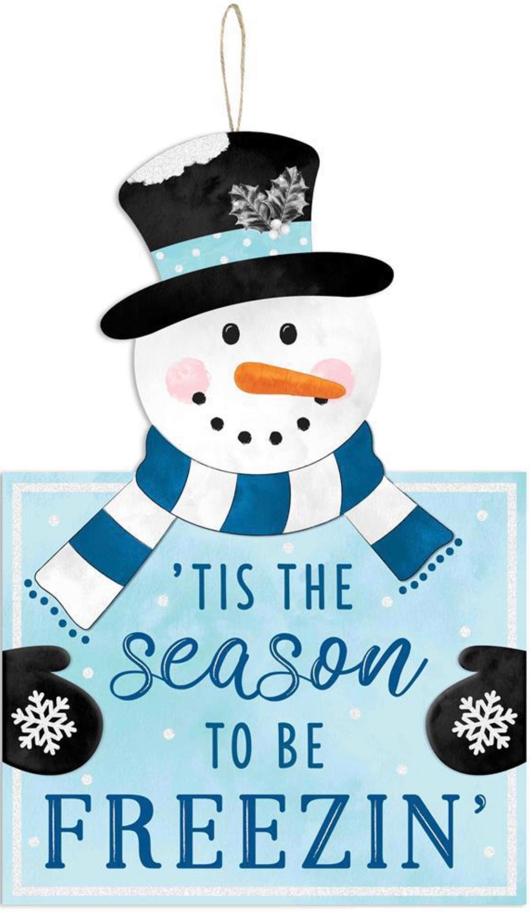 13.5”x9” Tis the Season to Be Freezin’ Winter Snowman Wreath Sign with Glitter Accent