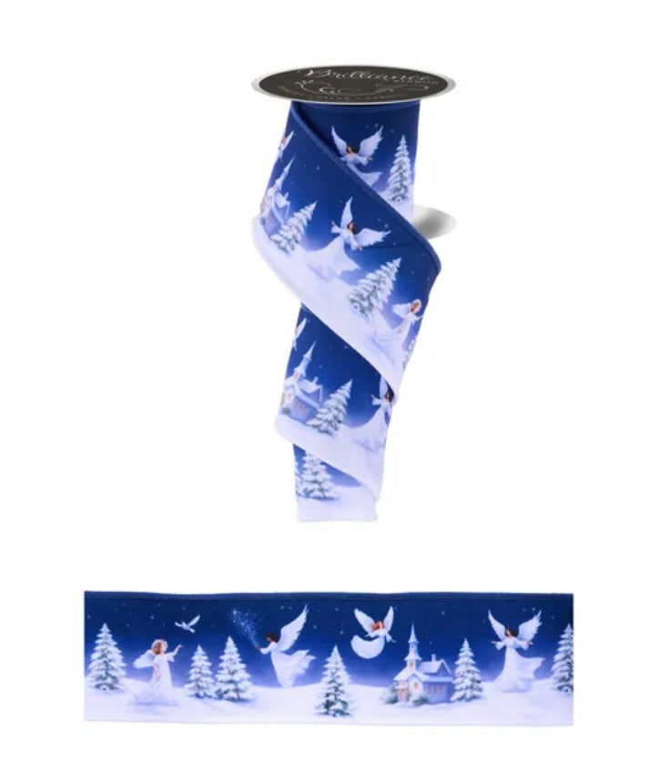 Wired Angel Winter Scene Ribbon- 2.5”x10 Yards