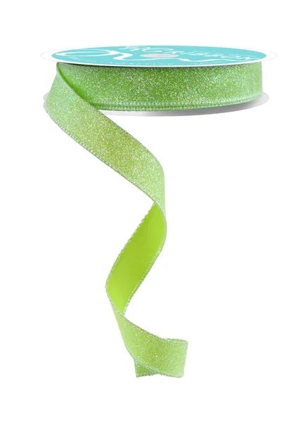 Wired Lime Green Shimmer Glitter Ribbon- 5/8”x10 Yards