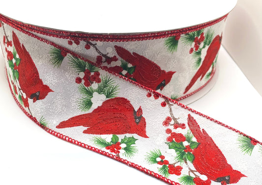 50 Yards - 2.5” Wired Cardinal Berry Branch Ribbon