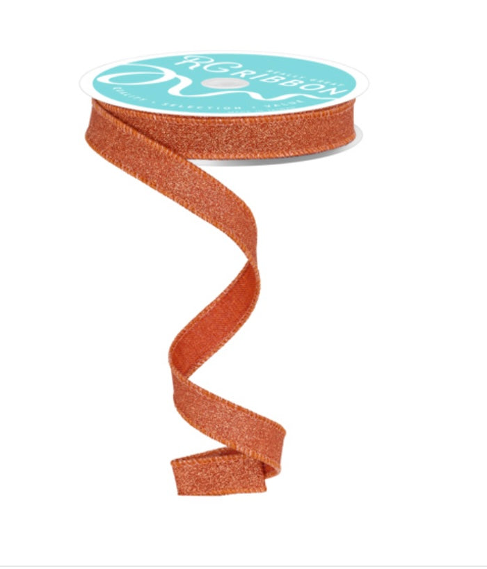 10 Yards - 5/8” Wired Terracotta Orange Glitter Ribbon