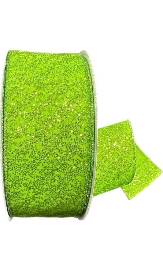 Wired Lime Green Glitter Christmas Ribbon- 2.5”x50 Yards