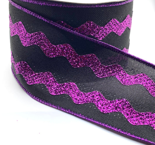 10 Yards - 2.5” Wired Black and Purple Ric Rac Ribbon