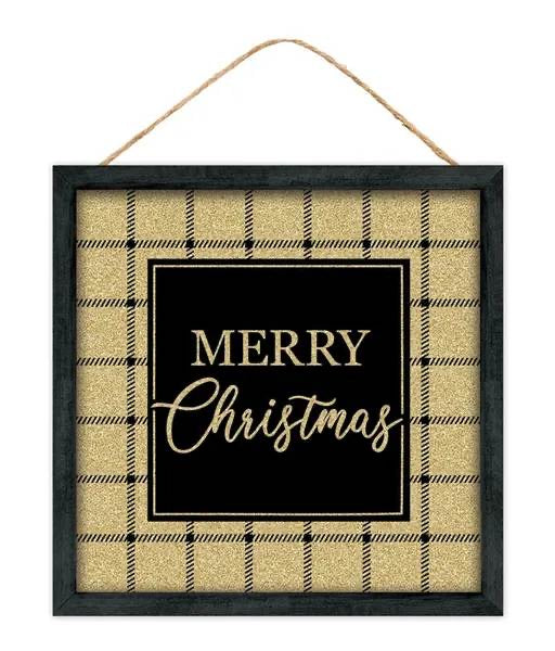 10” Square Merry Christmas Wreath Sign