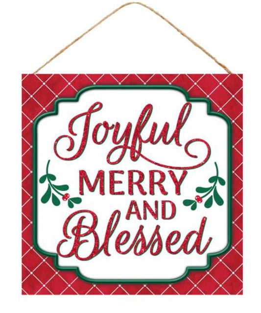 10” Square Joyful Merry and Blessed Wreath Sign