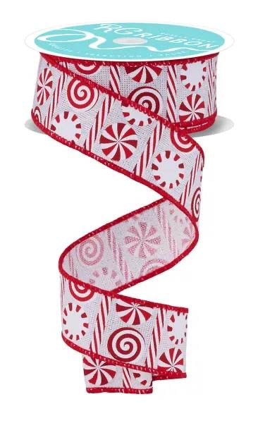 Wired Peppermint Candy Ribbon- 1.5”x10 Yards