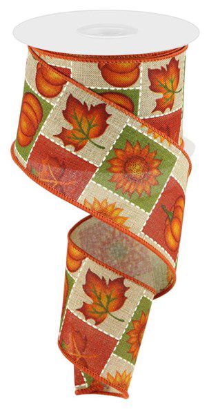 10 Yards - 2.5” Wired Pumpkin Sunflower Maple Leaf Fall Ribbon