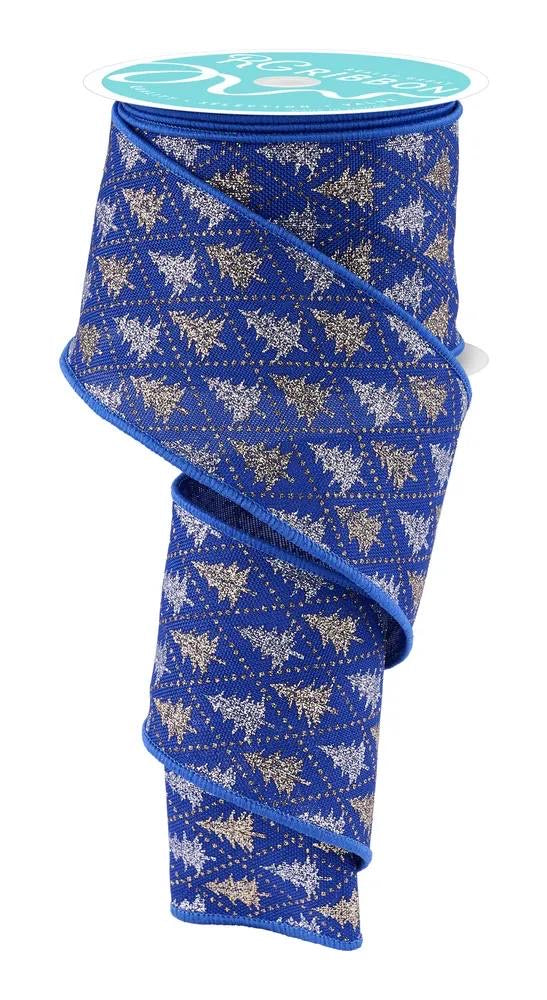 Wired Glitter Pine Tree Ribbon- 2.5”x10 Yards