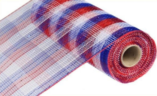 10 inch x 10 Yards Red, White and Blue Metallic Mesh