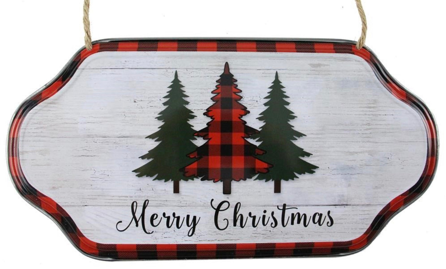 12”x6.25” Metal Merry Christmas Tree Wreath Sign