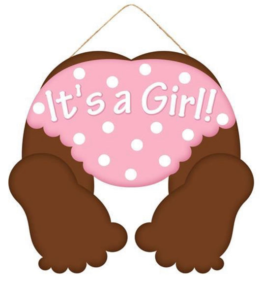 10”x9” Dark Skin It’s a Girl Baby Bottom Wreath Sign