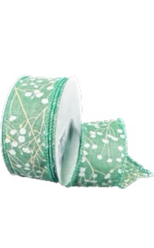 Wired Sage Linen Baby’s Breath Ribbon-1.5”x10 Yards