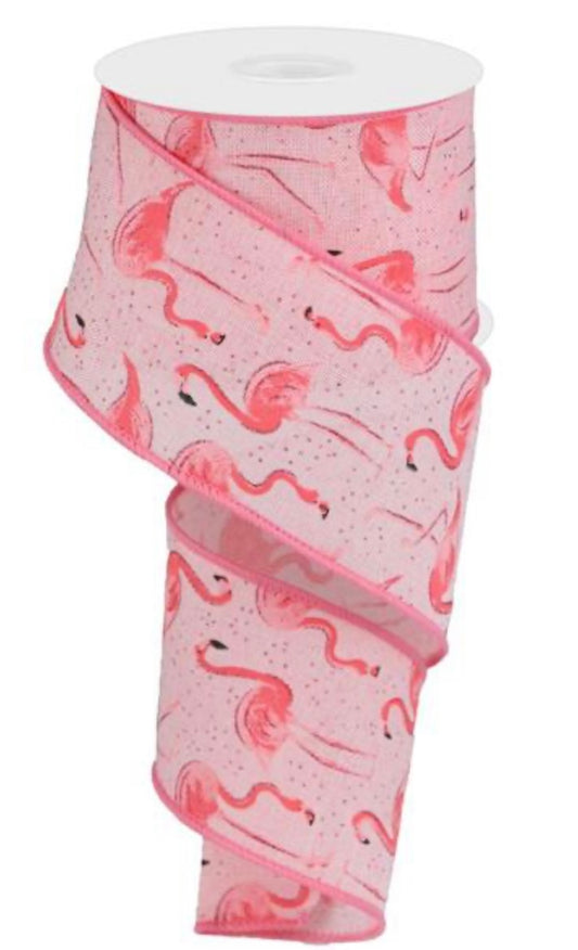 10 Yards - 2.5” Wired Pink Flamingo Ribbon