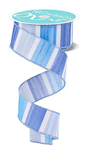 Wired Watercolor Stripes Metallic Ribbon- 1.5”x10 Yards
