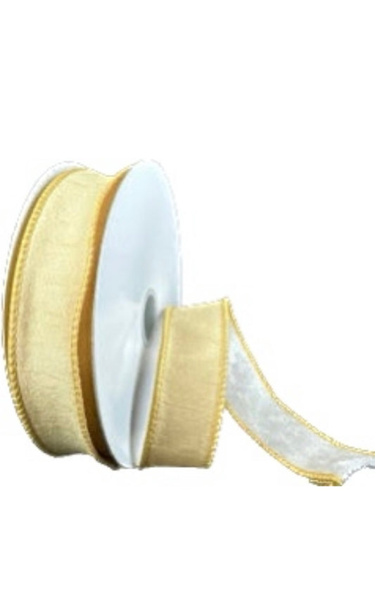 Wired Double Sided Gold Dupioni-Ivory Velvet Ribbon- 1”x10 Yards