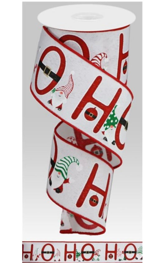 10 Yards - 2.5” Wired Gnome HO HO HO Ribbon