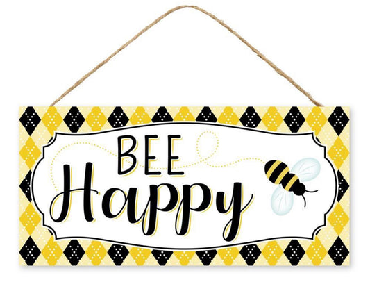 12.5”x6” Argyle Bee Happy Wreath Sign