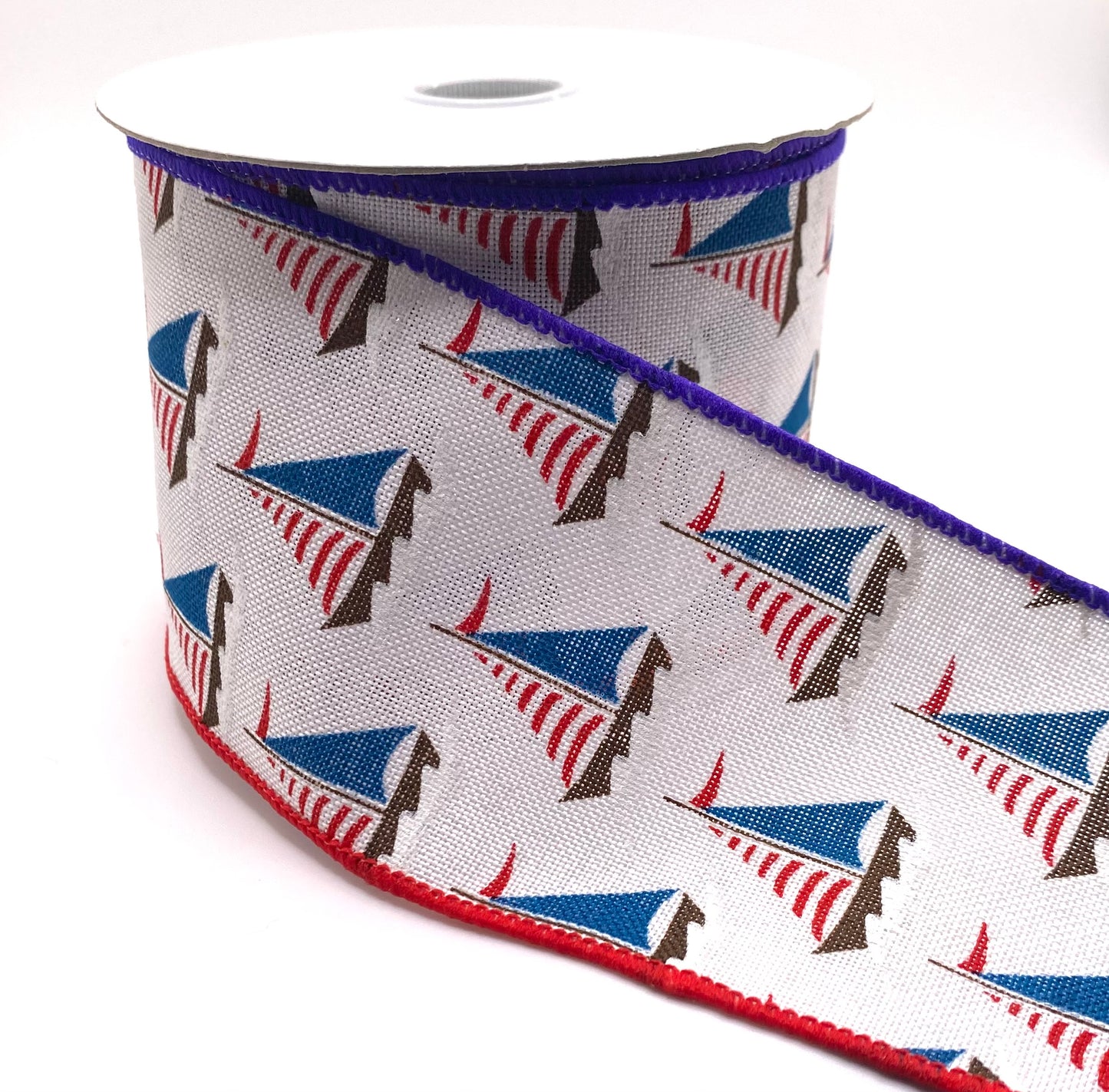 10 Yards - 2.5” Wired Patriotic Sailboat Ribbon