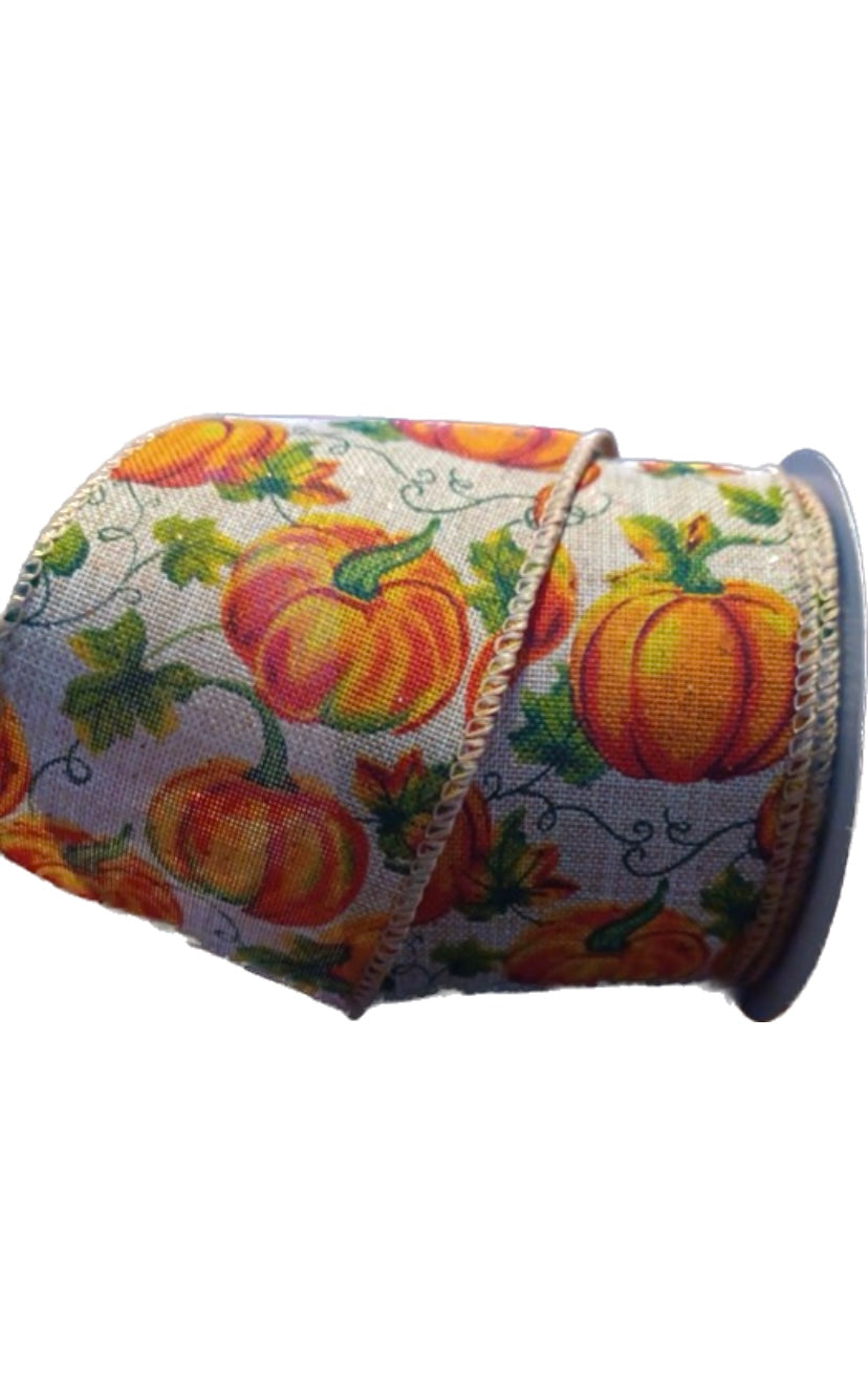 Wired Pumpkin and Vines Ribbon-2.5”x10 Yards