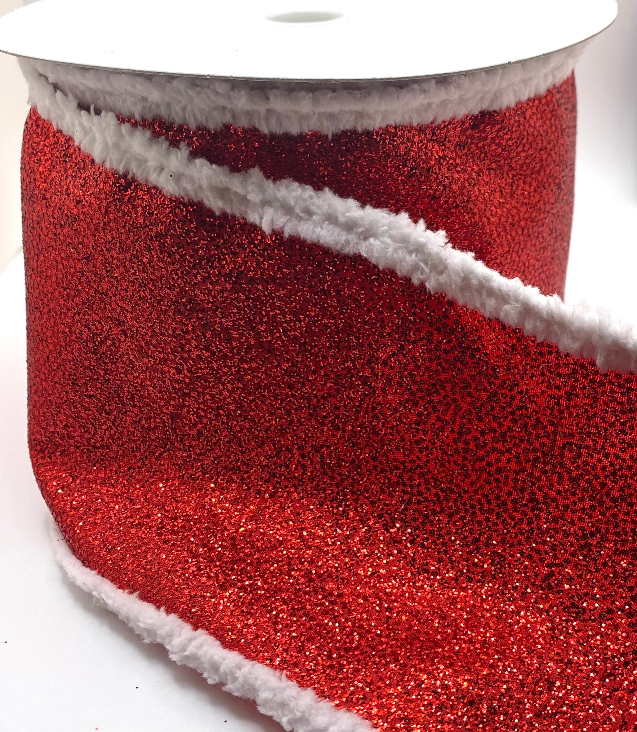 10 Yards - 4” Wired Metallic Red Glitter Cotton Trim Ribbon ...