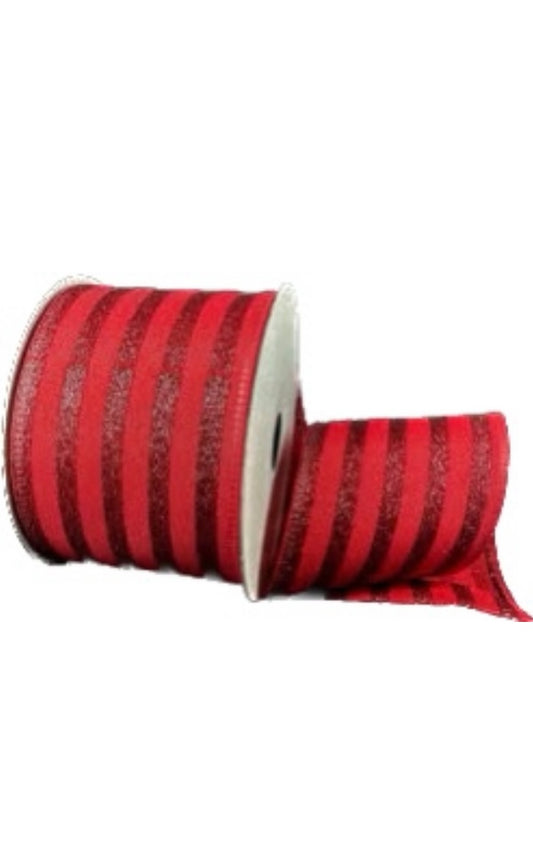 Wired Dark Red Ponche Glitter Cabana Strip Ribbon-2.5”x10 Yards