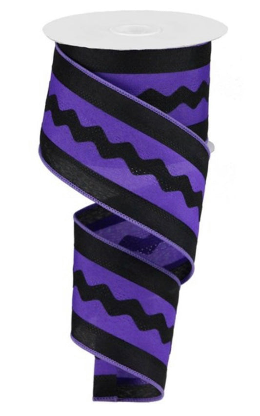 10 Yards - 2.5” Wired Black and Purple Ric Rac Ribbon