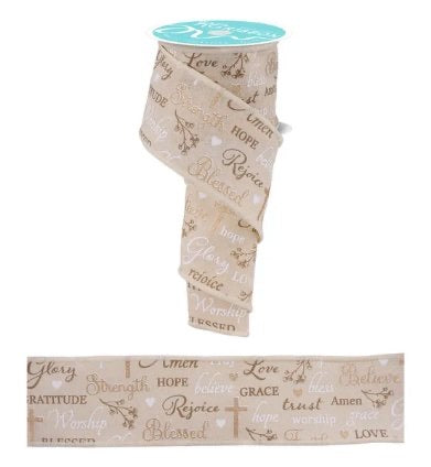 Wired Cream Words of Faith Ribbon-2.5”x10 Yards