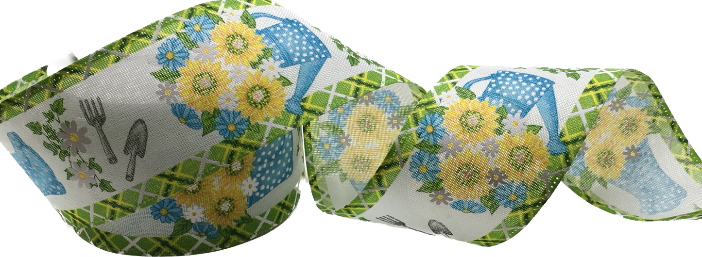 10 Yards - 2.5" Wired Gardening Rain Boots and Flowers Print Ribbon