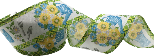 10 Yards - 2.5" Wired Gardening Rain Boots and Flowers Print Ribbon