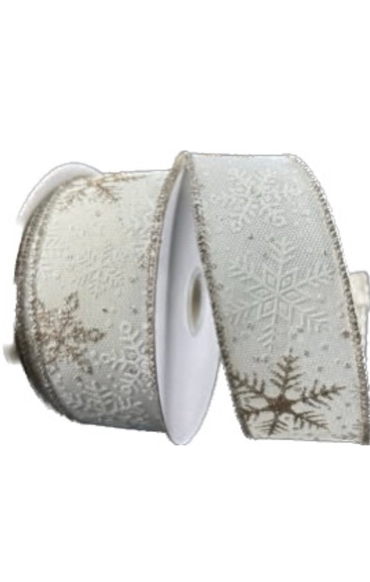 Wired Off White With Gold Snowflake Ribbon- 1.5”x10 Yards