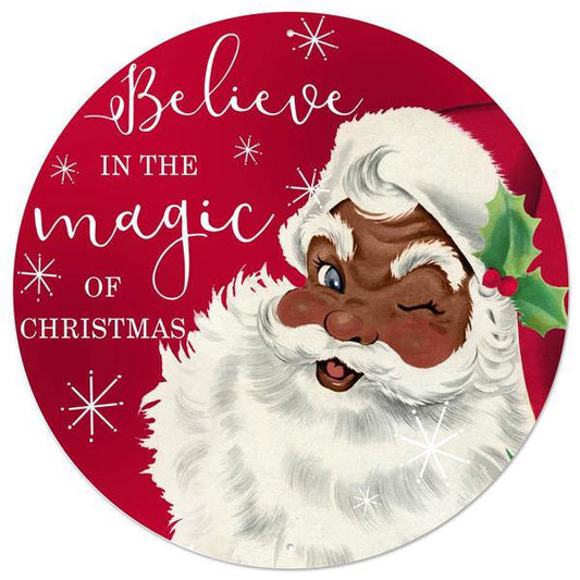 Metal Believe in the Magic Santa Wreath Sign- 12” Round