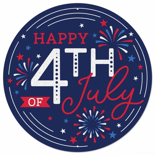 12” Round Metal Happy 4th of July Wreath Sign