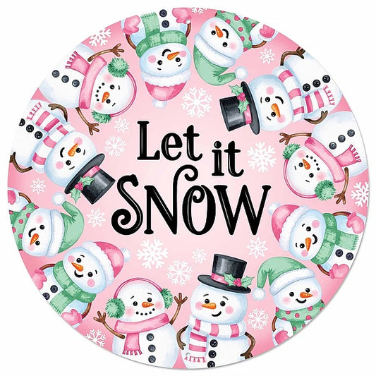 12" Round Metal Let It Snow Wreath Signs