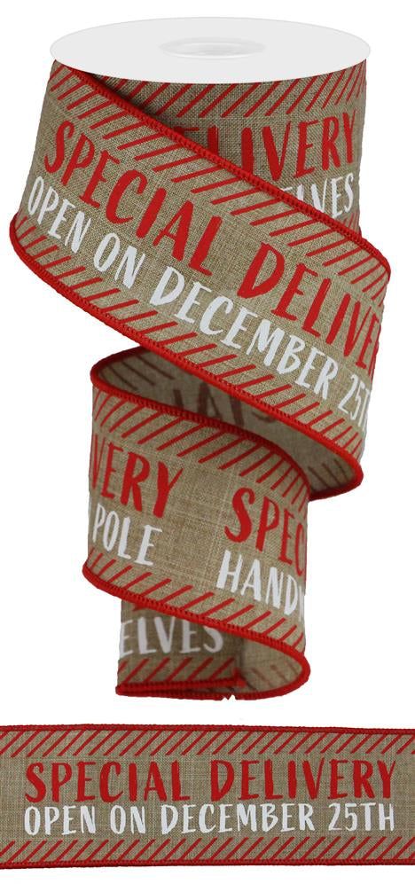 10 Yards - 2.5” Wired Special Delivery Christmas Ribbon