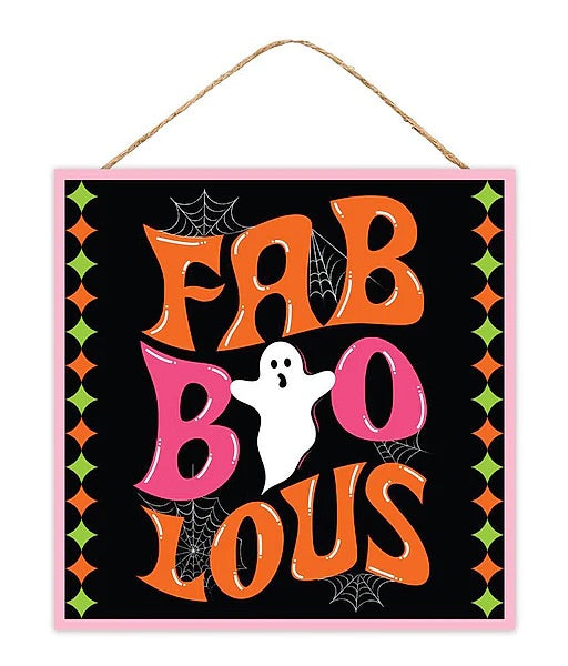 10” Square Fab Boo Lous Halloween Wreath Signs