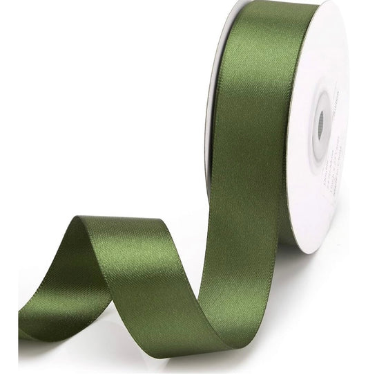 Wired Olive Green Ribbed Satin Ribbon- 1.5”x50 Yards
