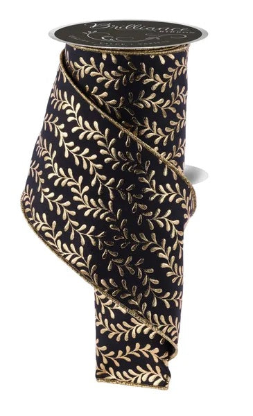 Wired Foil Leaf Swirl Ribbon- 4”x10 Yards