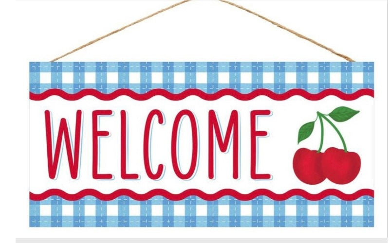 Cherry Welcome Wreath Sign- 12.5”x6”