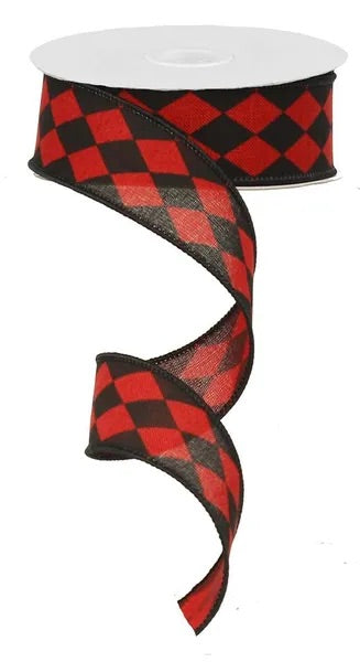 Wired Black and Red Harlequin Ribbon - Christmas Ribbon- 1.5”x10 Yards